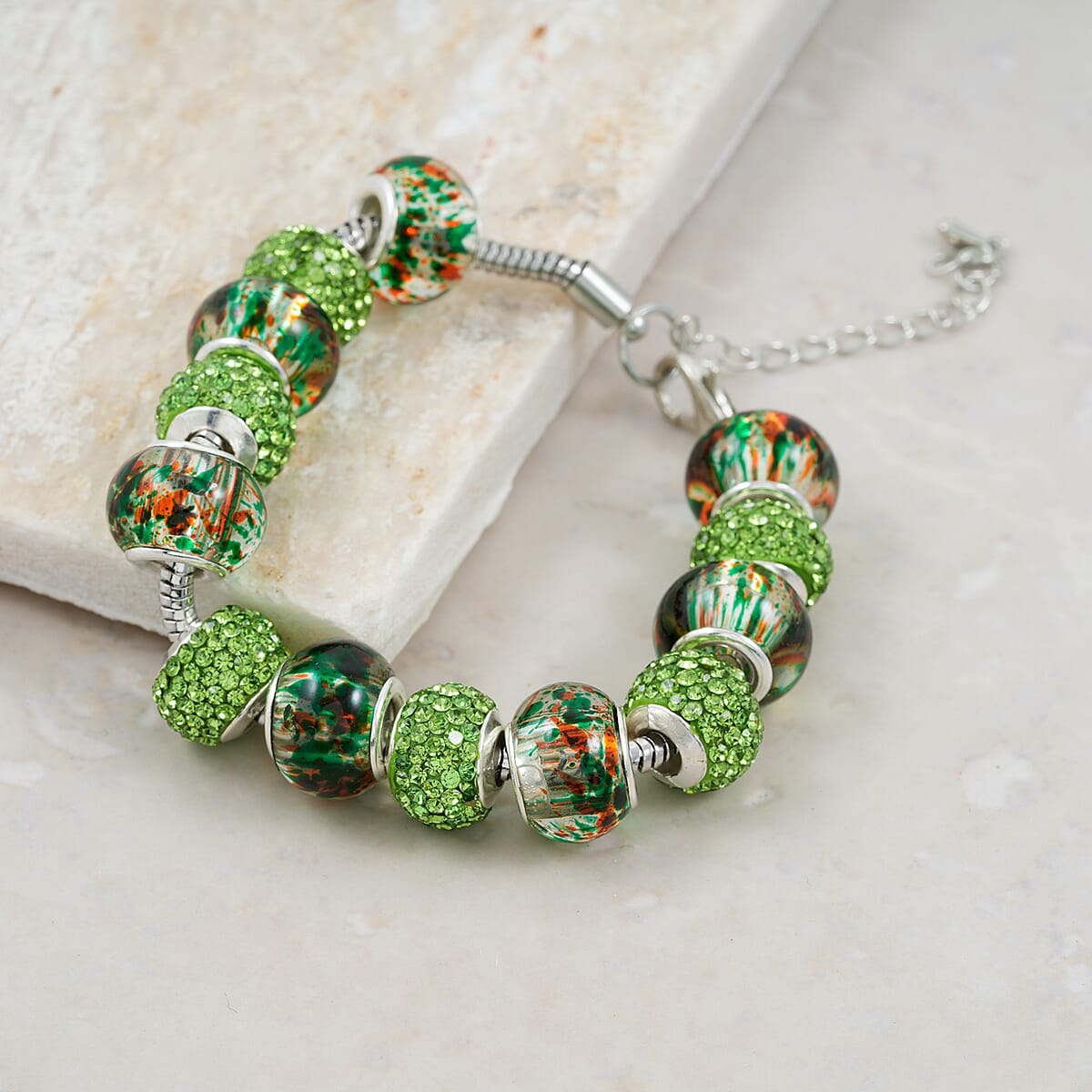 Simulated Green Diamond Bracelet in Silvertone (7.50-9.50In) image number 1