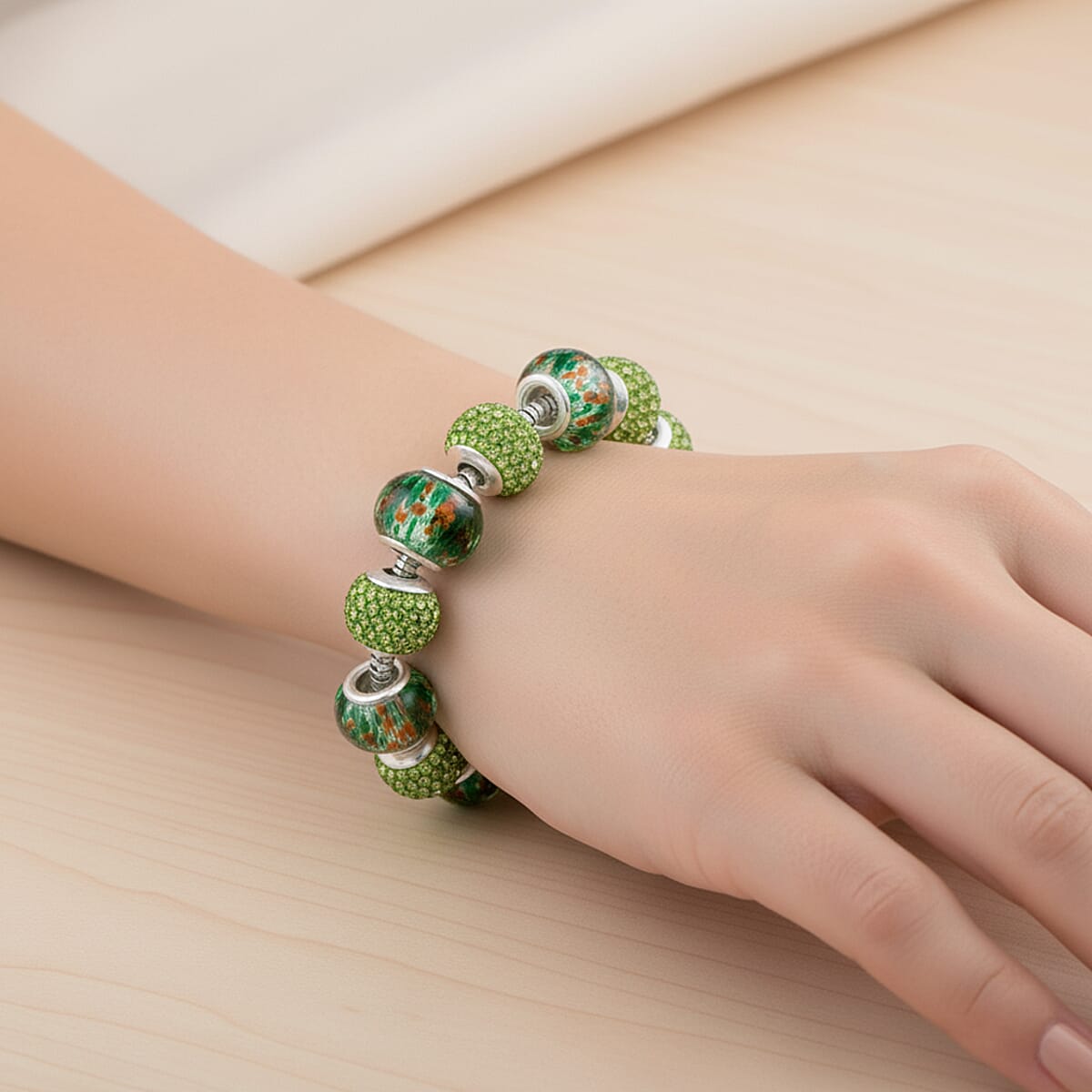 Simulated Green Diamond Bracelet in Silvertone (7.50-9.50In) image number 2