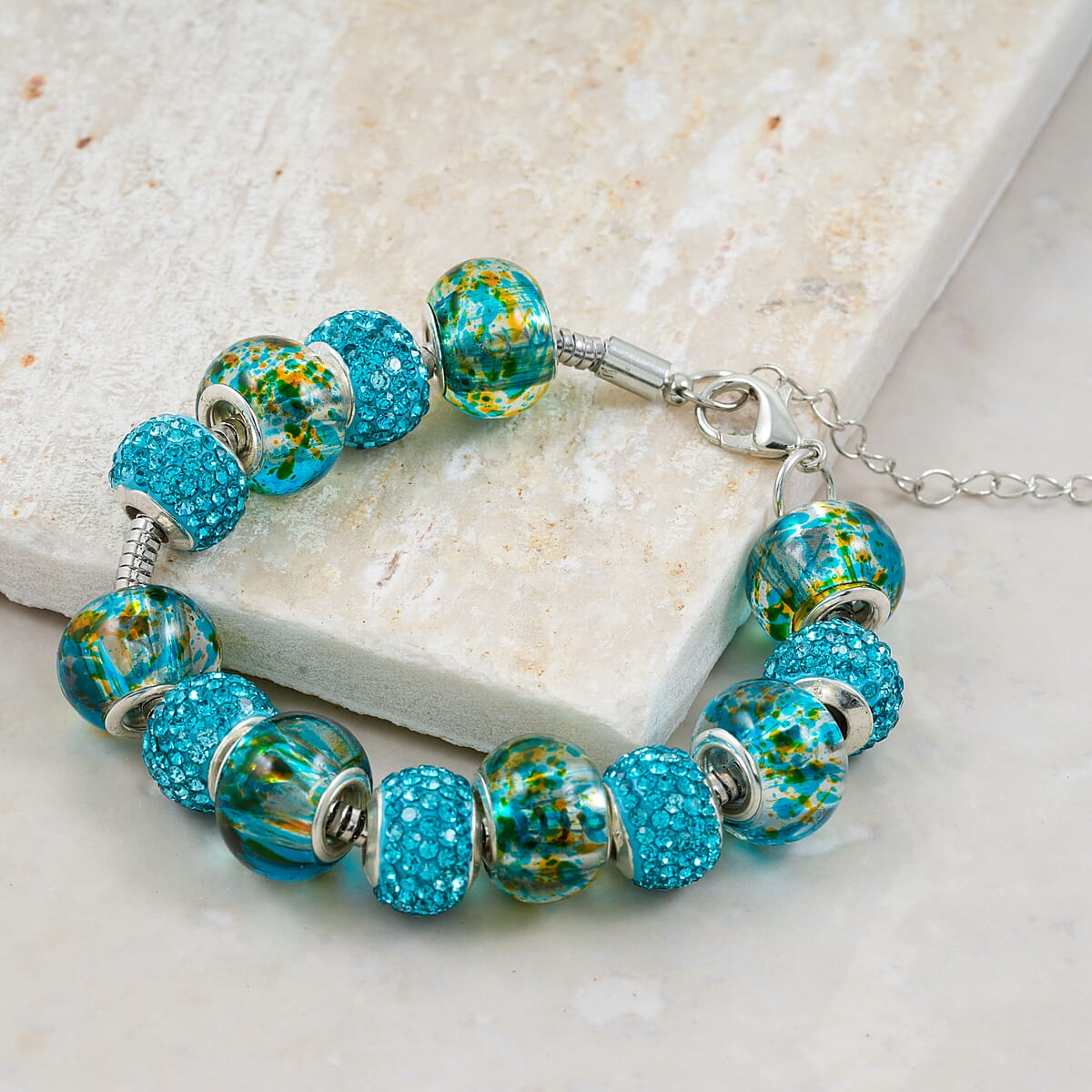 Simulated Blue Diamond Bracelet in Silvertone (7.50-9.50In) image number 1