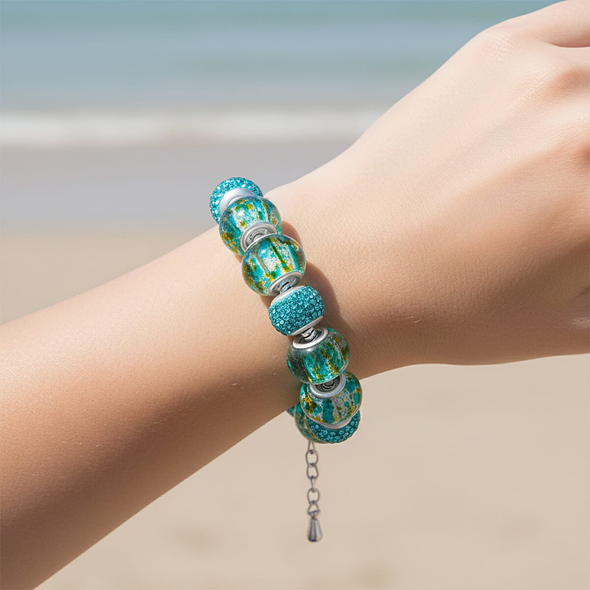 Simulated Blue Diamond Bracelet in Silvertone (7.50-9.50In) image number 2