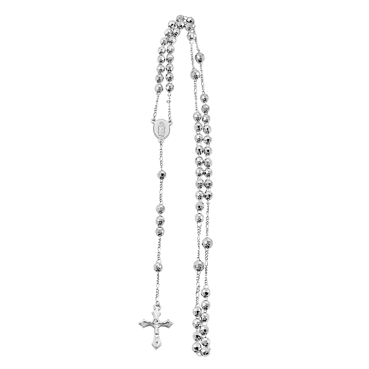 Rosary Chain Necklace in Silvertone 28 Inches image number 0