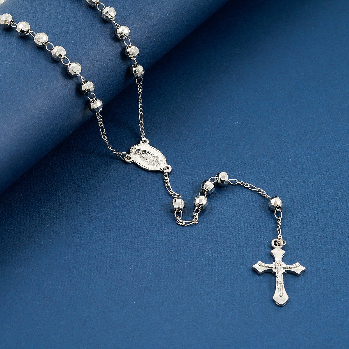 Rosary Chain Necklace in Silvertone 28 Inches image number 1