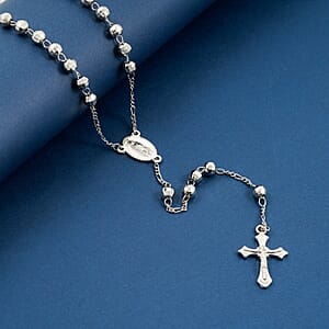 Rosary Chain Necklace in Silvertone 28 Inches