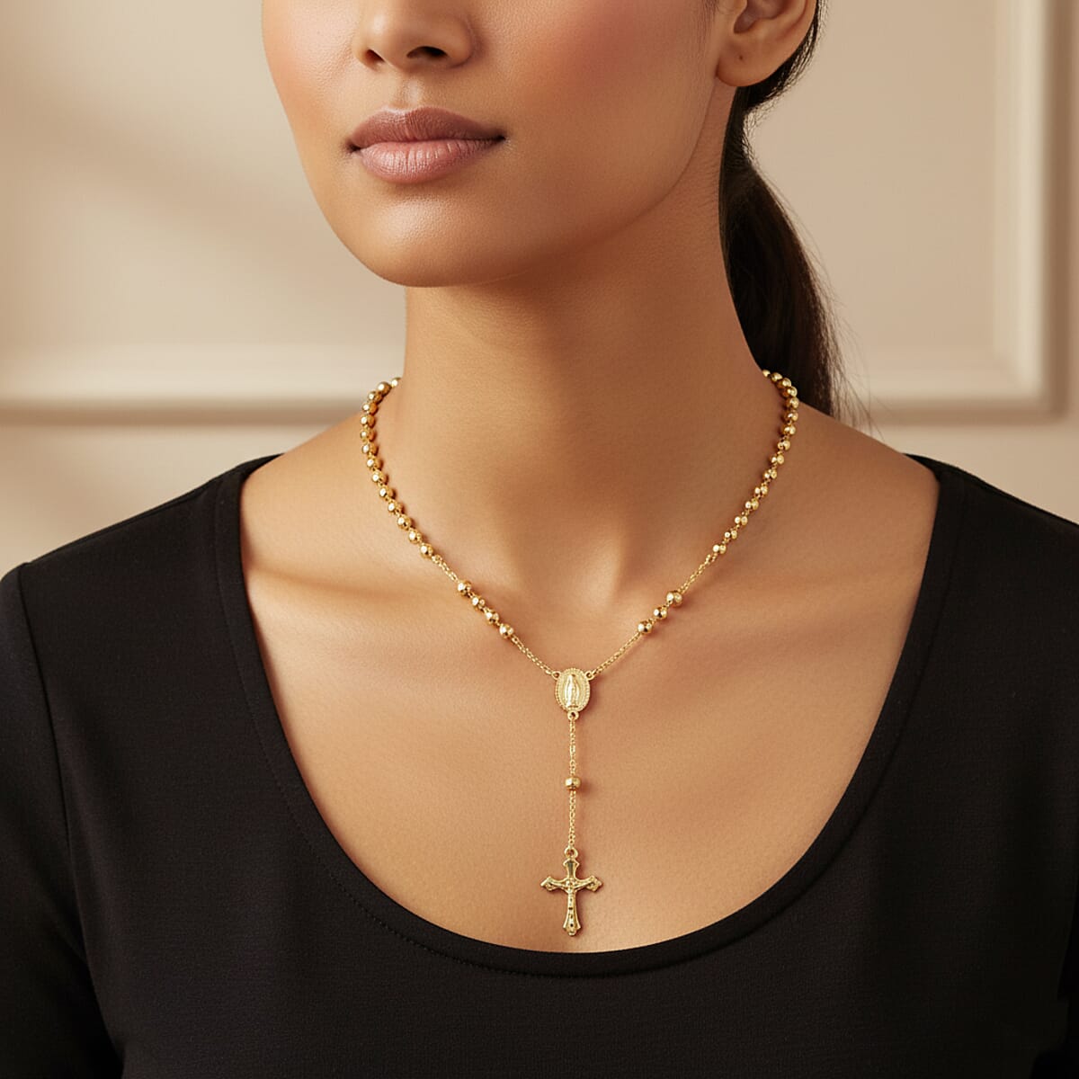 Rosary Chain Necklace in Goldtone 28 Inches image number 2
