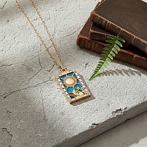 Blue Howlite, Multi Color Austrian Crystal Sun of Destiny Tarot Necklace in Goldtone 1.50 ctw (24 Inches)