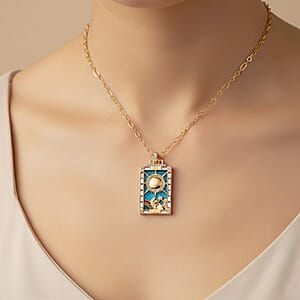 Blue Howlite, Multi Color Austrian Crystal Sun of Destiny Tarot Necklace in Goldtone 1.50 ctw (24 Inches)
