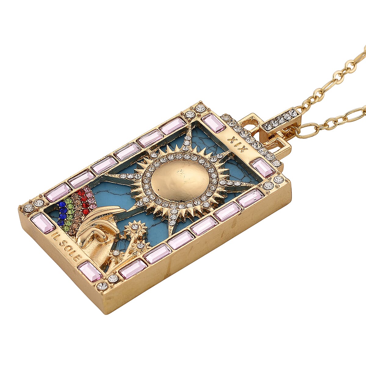 Doorbuster Blue Howlite 1.50 ctw and Multi Color Austrian Crystal Necklace in Goldtone 24 Inches image number 3