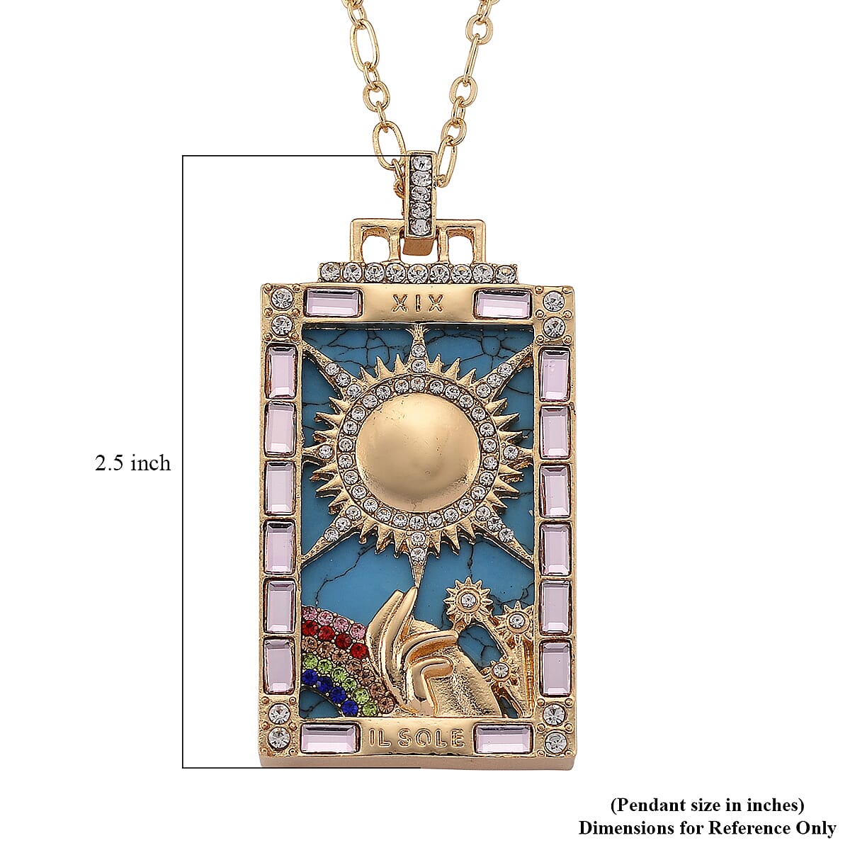 Blue Howlite, Multi Color Austrian Crystal Sun of Destiny Tarot Necklace in Goldtone 1.50 ctw (24 Inches)