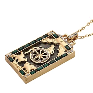 Multi Color Shell Pearl, Green and White Austrian Crystal Wheel of Fate Tarot Necklace in Goldtone  (24 Inches)
