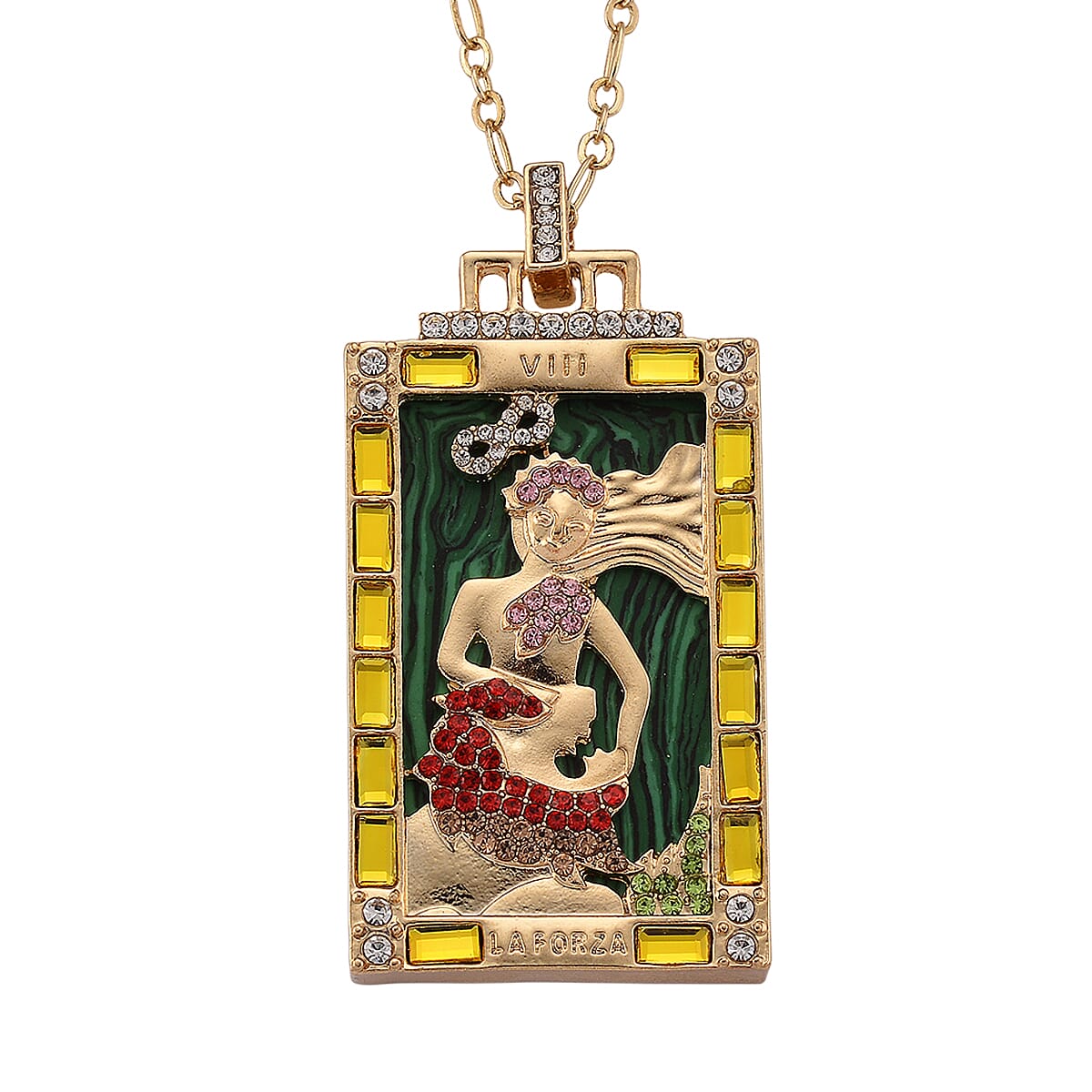 Doorbuster Lab Created Malachite 1.50 ctw and Multi Color Austrian Crystal Goddess of Serenity Tarot Necklace in Goldtone 24 Inches image number 0