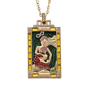 Doorbuster Lab Created Malachite 1.50 ctw and Multi Color Austrian Crystal Goddess of Serenity Tarot Necklace in Goldtone 24 Inches