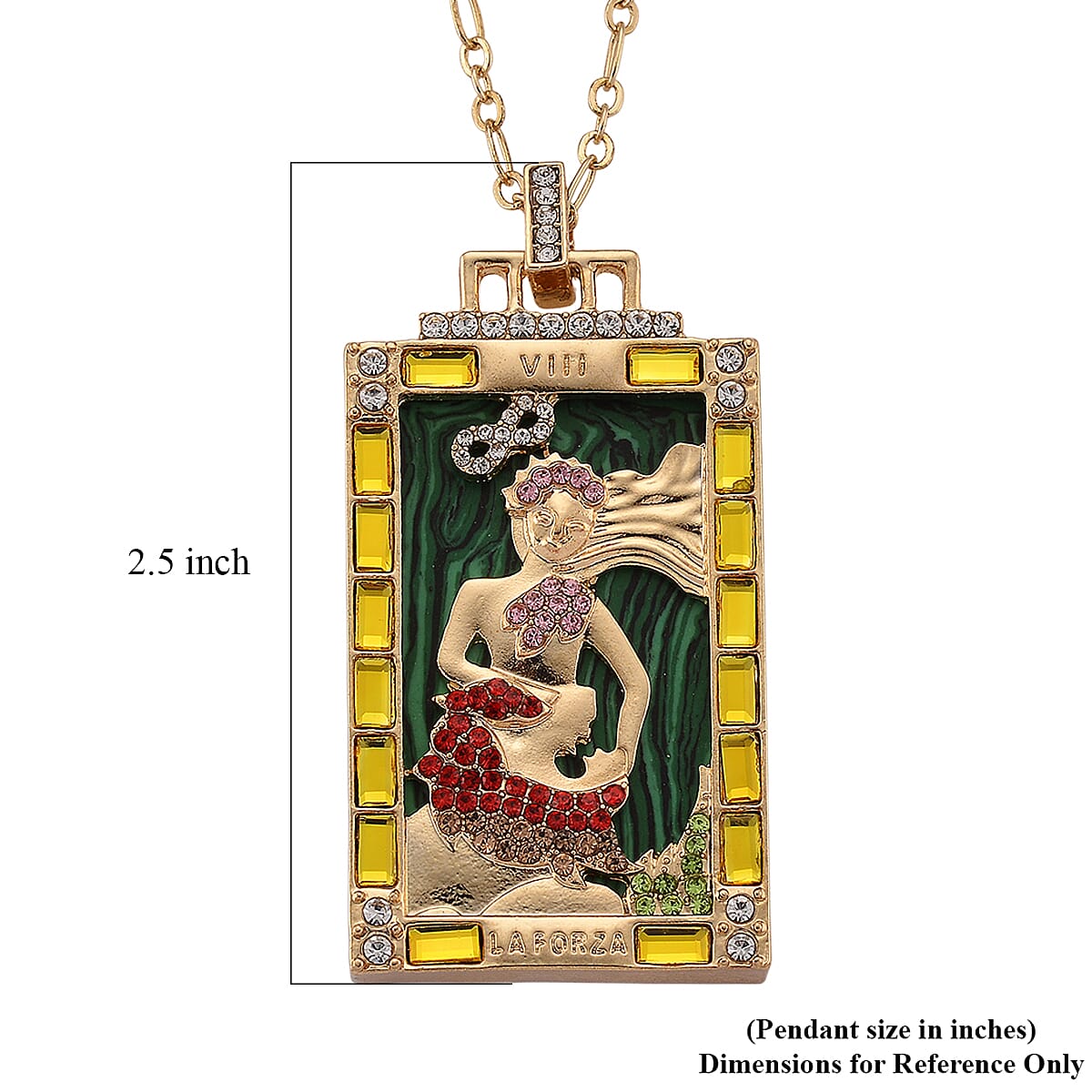 Doorbuster Lab Created Malachite 1.50 ctw and Multi Color Austrian Crystal Goddess of Serenity Tarot Necklace in Goldtone 24 Inches image number 6