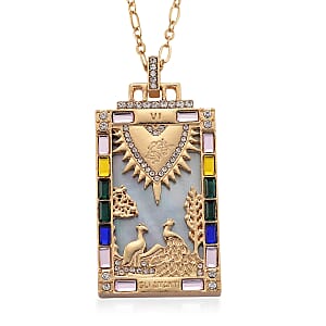 Doorbuster White Shell Pearl and Multi Color Austrian Crystal Golden Meadows Tarot Necklace in Goldtone 24 Inches