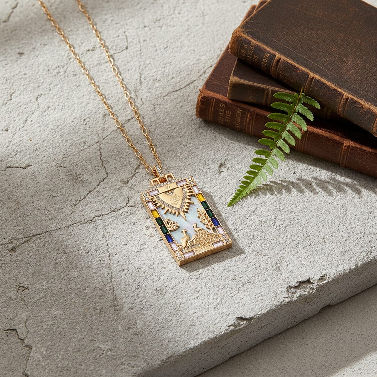 Doorbuster White Shell Pearl and Multi Color Austrian Crystal Golden Meadows Tarot Necklace in Goldtone 24 Inches image number 1