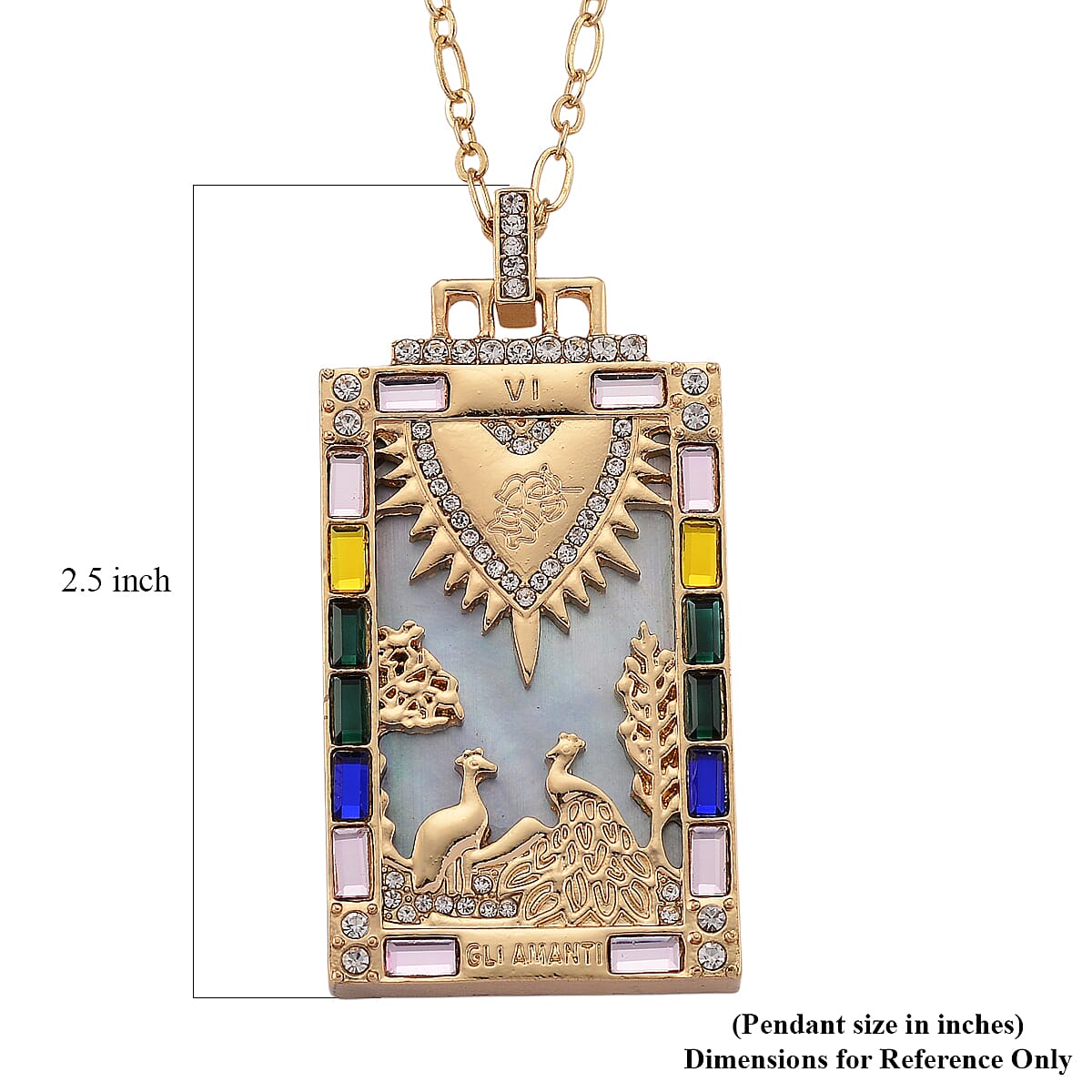 Doorbuster White Shell Pearl and Multi Color Austrian Crystal Golden Meadows Tarot Necklace in Goldtone 24 Inches image number 6