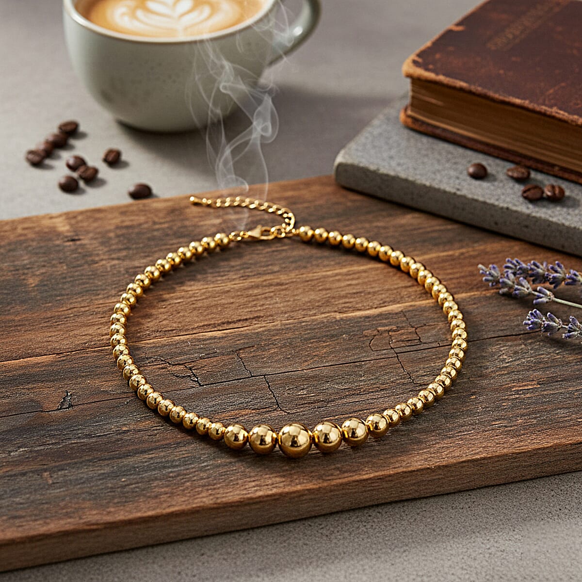 Doorbuster Round Shape Beaded Chain Necklace in Goldtone 20-22 Inches image number 1