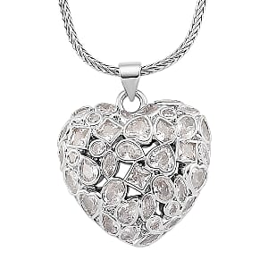Simulated Diamond Heart Pendant Necklace in Silvertone 20-21.5 Inches 