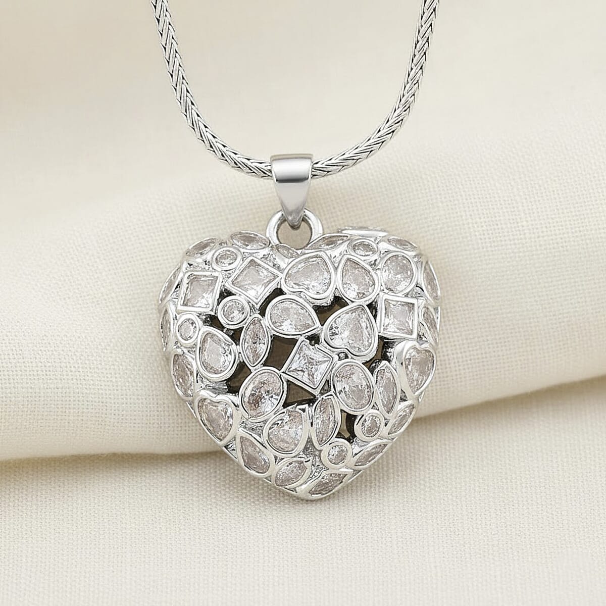 Simulated Diamond Heart Pendant Necklace in Silvertone 20-21.5 Inches  image number 1