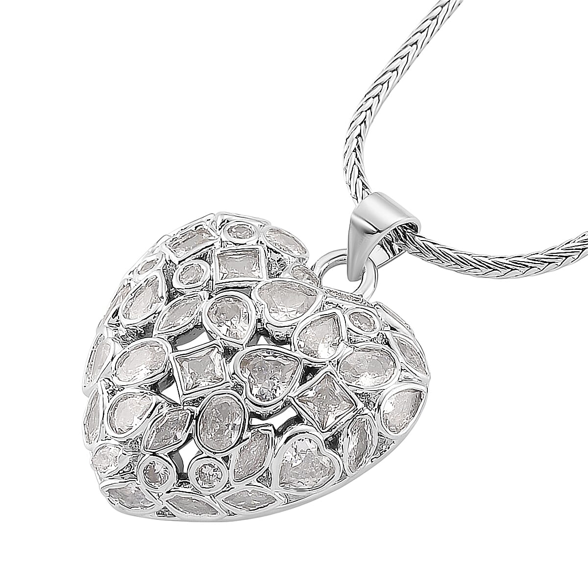 Simulated Diamond Heart Pendant Necklace in Silvertone 20-21.5 Inches  image number 3