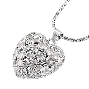 Simulated Diamond Heart Pendant Necklace in Silvertone 20-21.5 Inches 