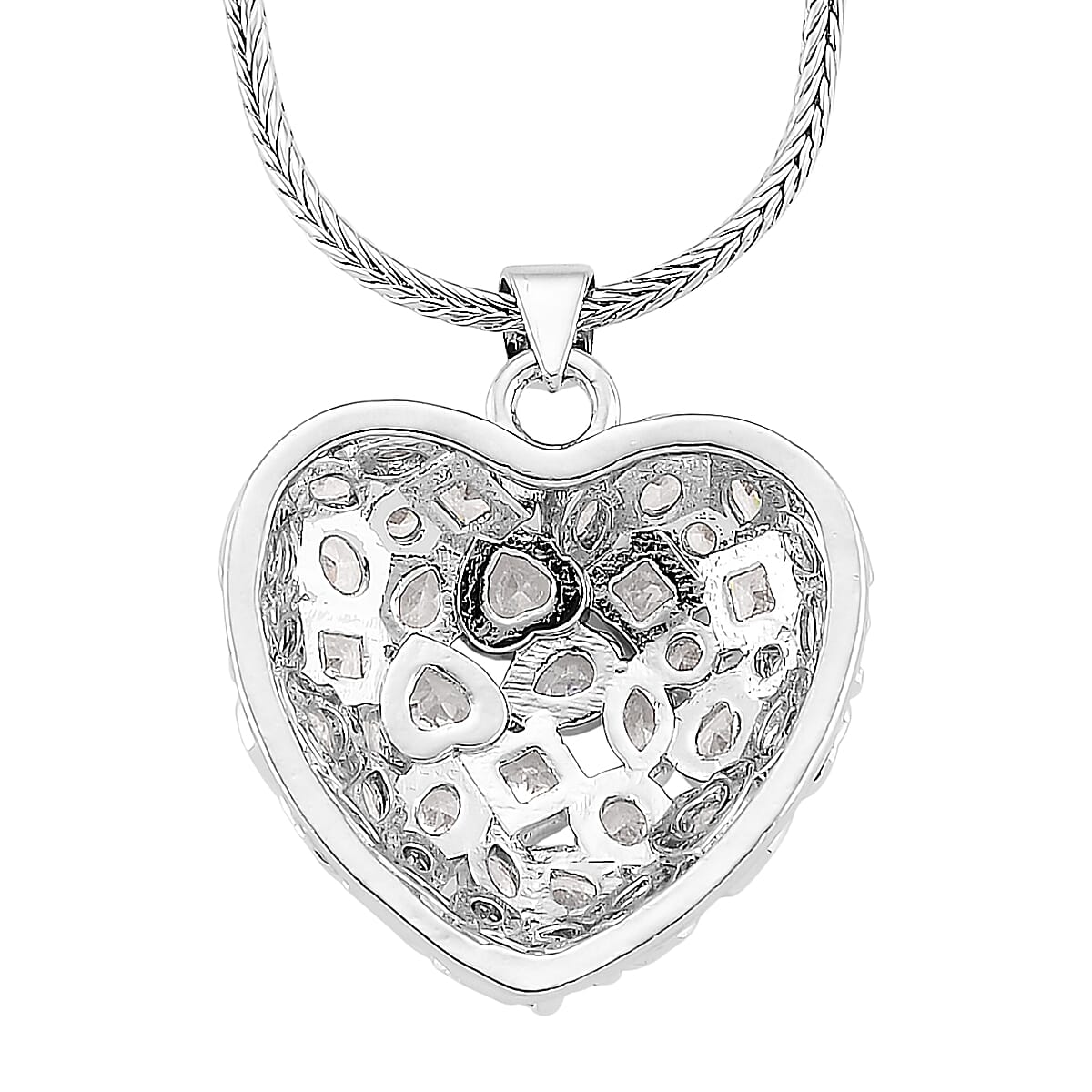 Simulated Diamond Heart Pendant Necklace in Silvertone 20-21.5 Inches  image number 4