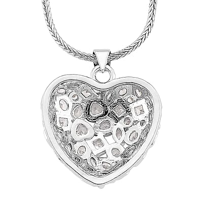 Simulated Diamond Heart Pendant Necklace in Silvertone 20-21.5 Inches 