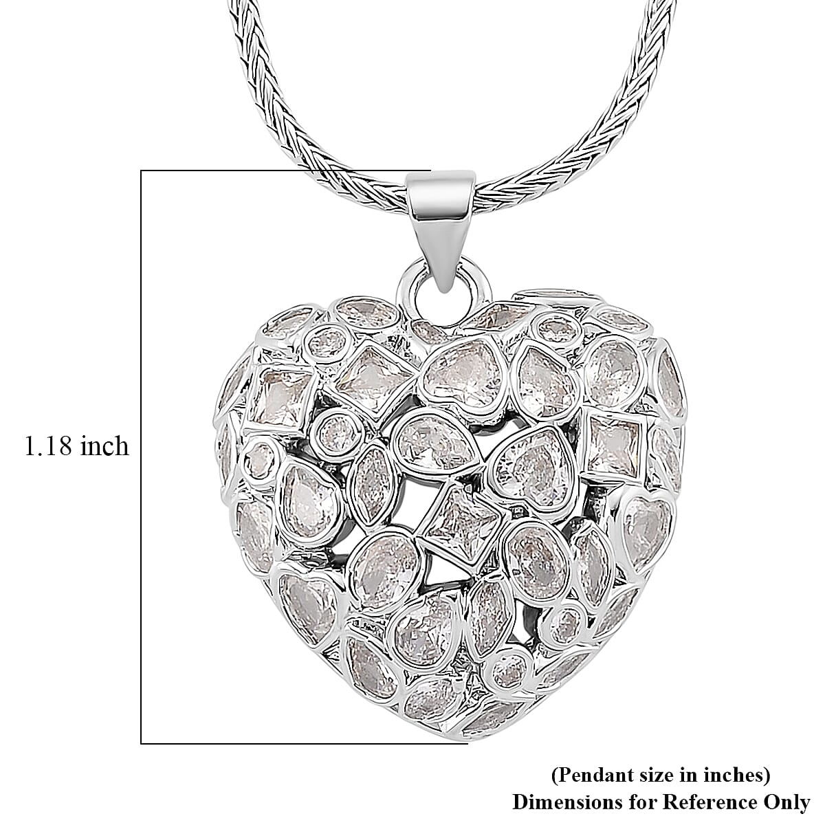 Simulated Diamond Heart Pendant Necklace in Silvertone 20-21.5 Inches  image number 6