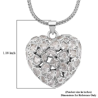 Simulated Diamond Heart Pendant Necklace in Silvertone 20-21.5 Inches 