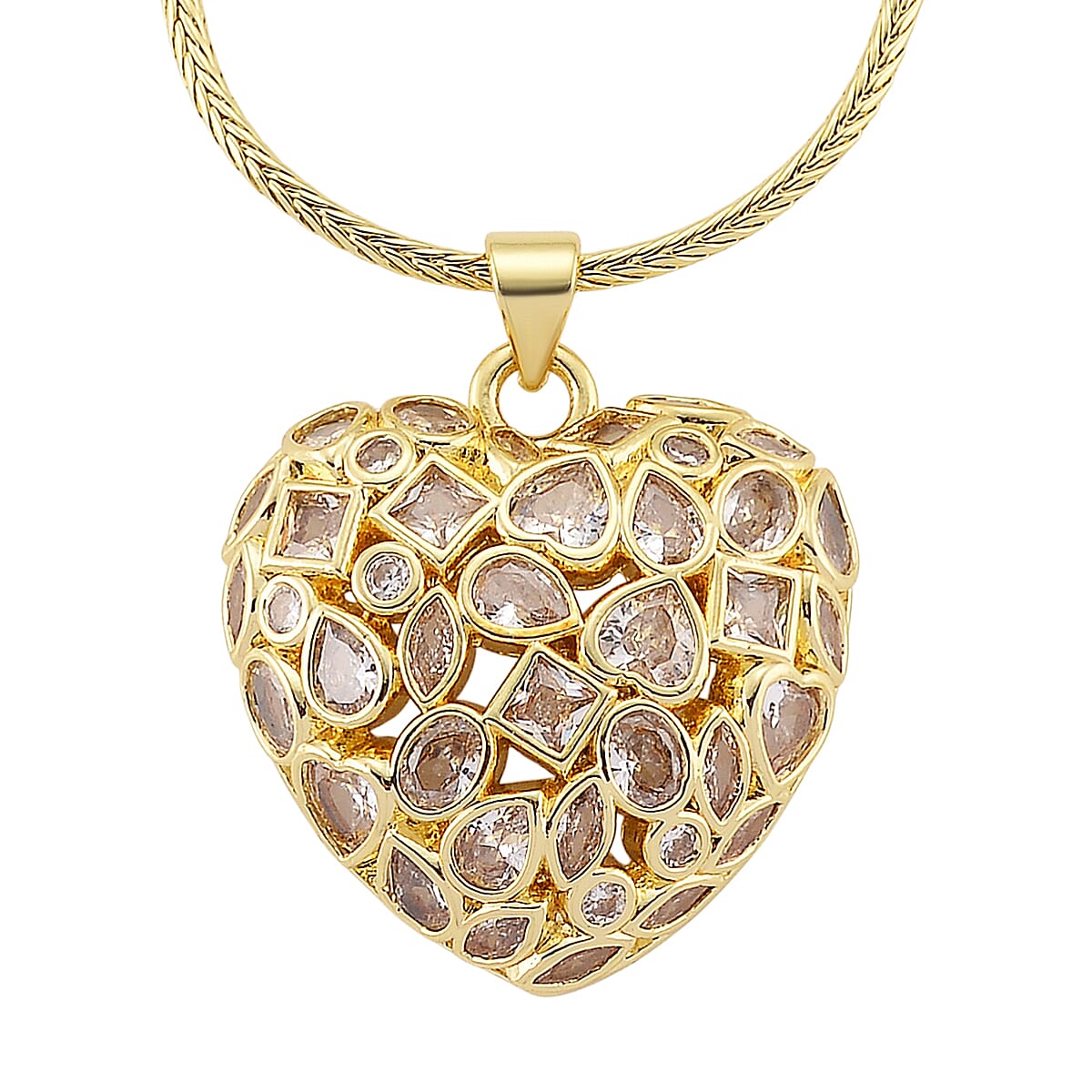 Simulated Diamond Heart Pendant Necklace in Goldtone 20-21.5 Inches