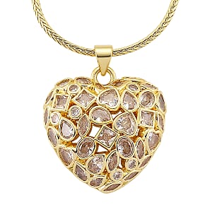Simulated Diamond Heart Pendant Necklace in Goldtone 20-21.5 Inches 