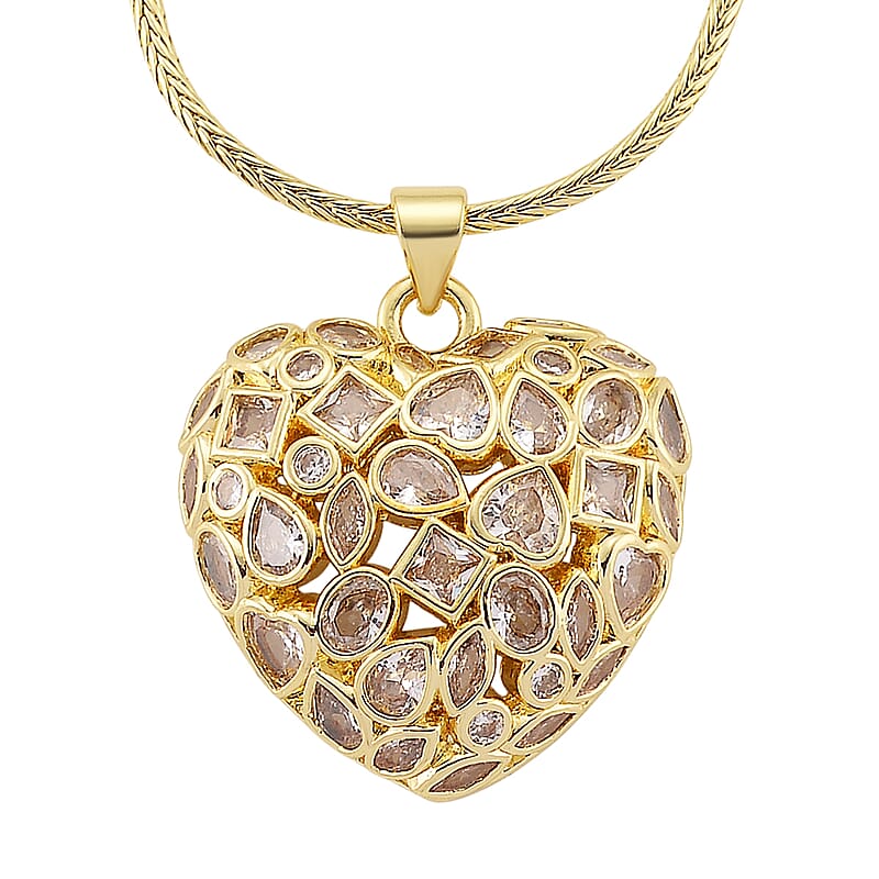 Simulated Diamond Heart Pendant Necklace in Goldtone 20-21.5 Inches