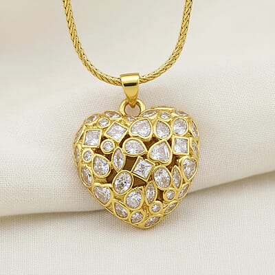 Simulated Diamond Heart Pendant Necklace in Goldtone 20-21.5 Inches
