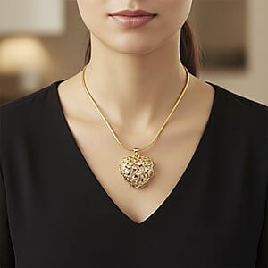 Simulated Diamond Heart Pendant Necklace in Goldtone 20-21.5 Inches 