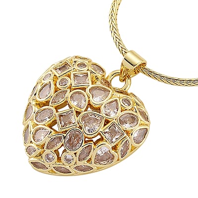Simulated Diamond Heart Pendant Necklace in Goldtone 20-21.5 Inches