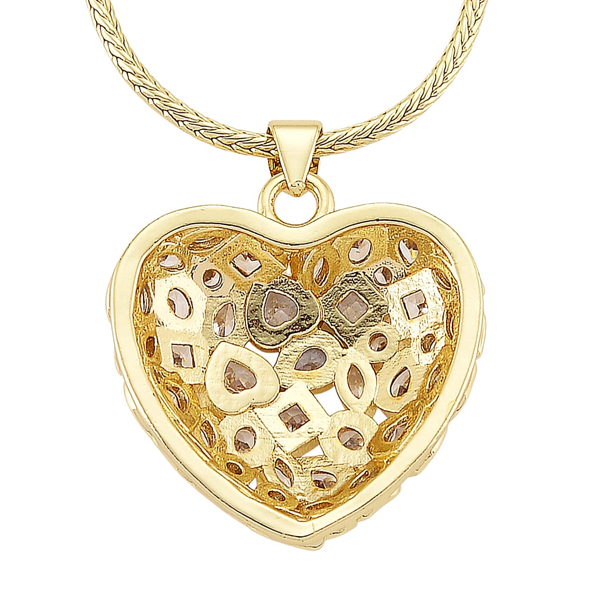 Simulated Diamond Heart Pendant Necklace in Goldtone 20-21.5 Inches
