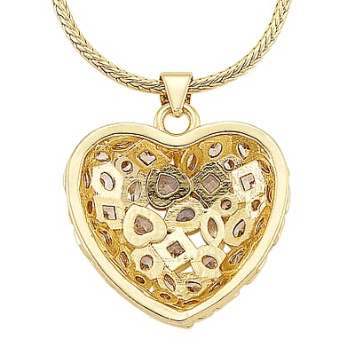 Simulated Diamond Heart Pendant Necklace in Goldtone 20-21.5 Inches