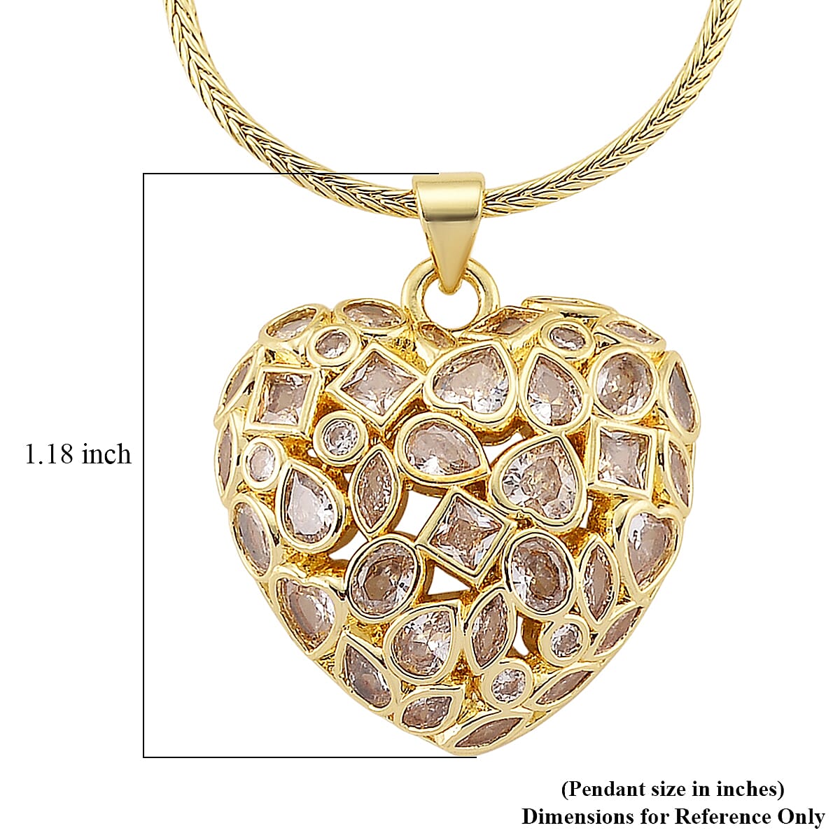 Simulated Diamond Heart Pendant Necklace in Goldtone 20-21.5 Inches