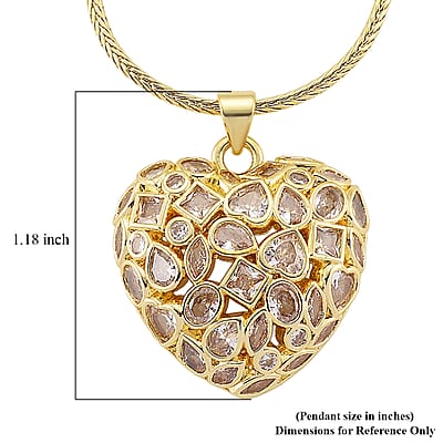 Simulated Diamond Heart Pendant Necklace in Goldtone 20-21.5 Inches