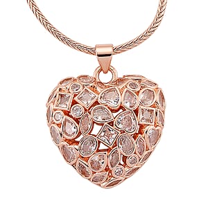 Simulated Diamond Heart Pendant Necklace in Rosetone 20-21.5 Inches 