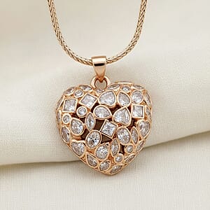 Simulated Diamond Heart Pendant Necklace in Rosetone 20-21.5 Inches 