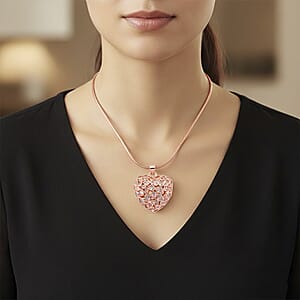 Simulated Diamond Heart Pendant Necklace in Rosetone 20-21.5 Inches 