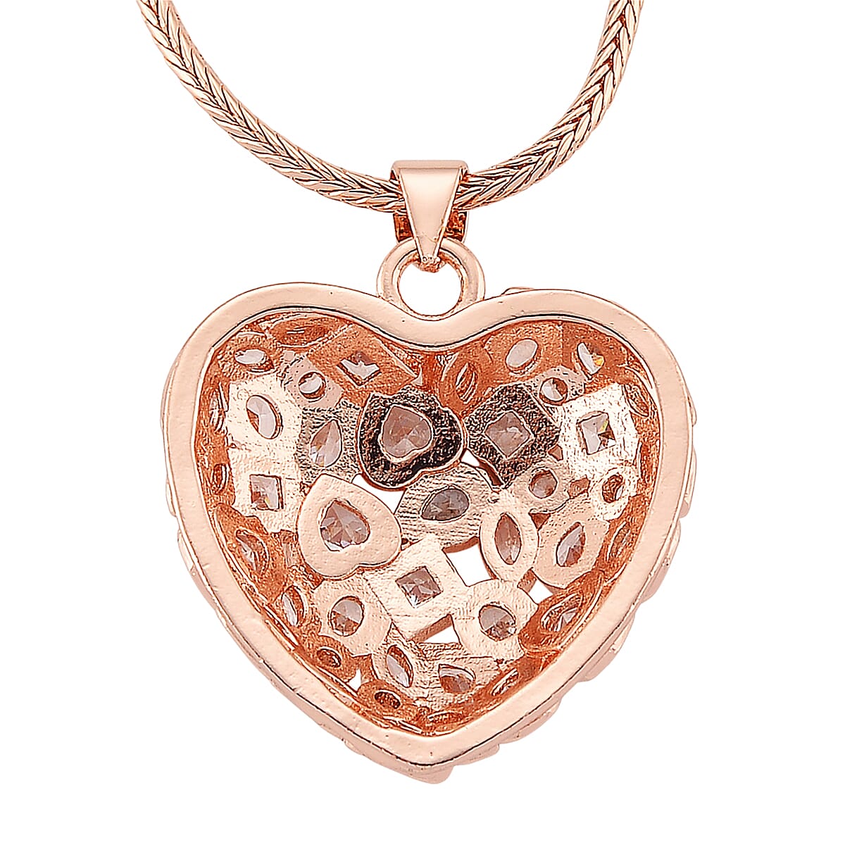 Simulated Diamond Heart Pendant Necklace in Rosetone 20-21.5 Inches  image number 4