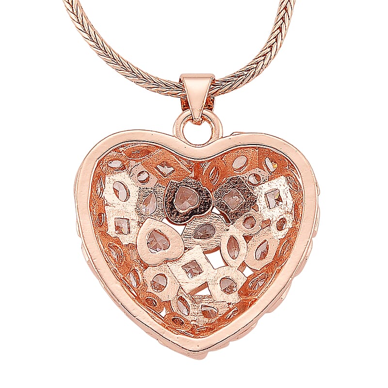 Simulated Diamond Heart Pendant Necklace in Rosetone 20-21.5 Inches