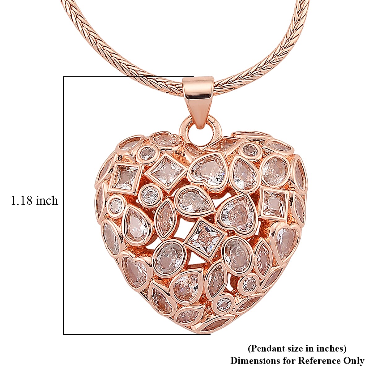 Simulated Diamond Heart Pendant Necklace in Rosetone 20-21.5 Inches  image number 6