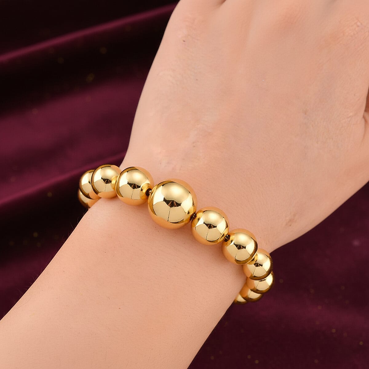Doorbuster Round Shape Beaded Chain Bracelet in Goldtone (6-9In) image number 2