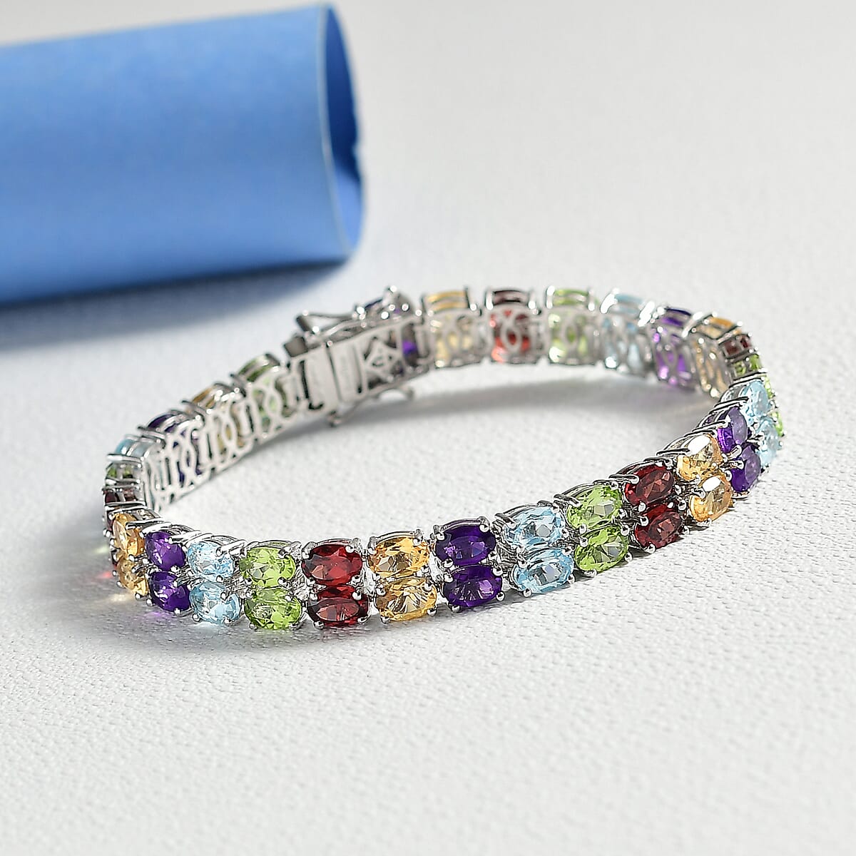 Doorbuster EverTrue Multi Gemstone 26.50 ctw Two Row Carpet Bracelet in Platinum Bond (7.25 In) image number 1