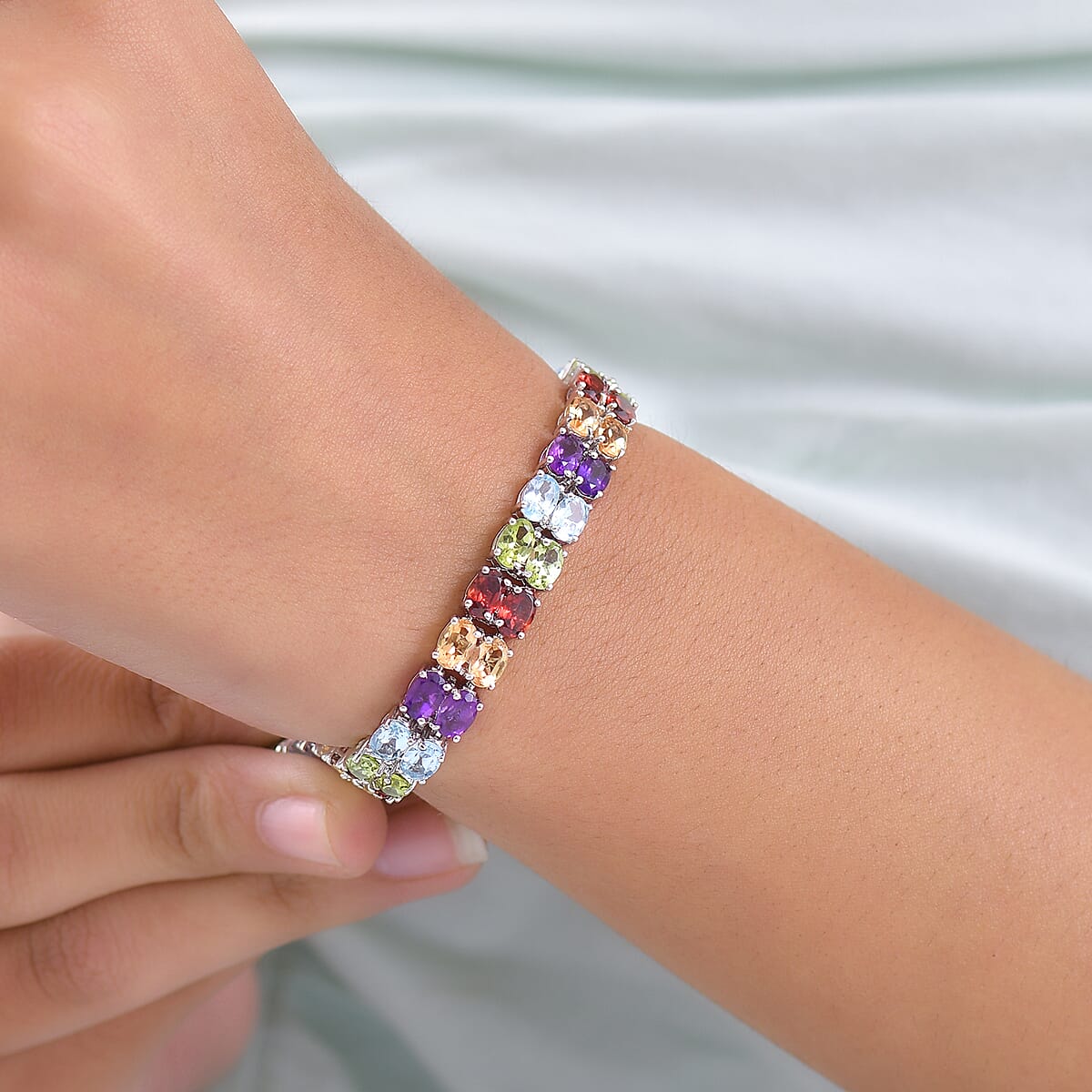 Doorbuster EverTrue Multi Gemstone 26.50 ctw Two Row Carpet Bracelet in Platinum Bond (7.25 In) image number 2