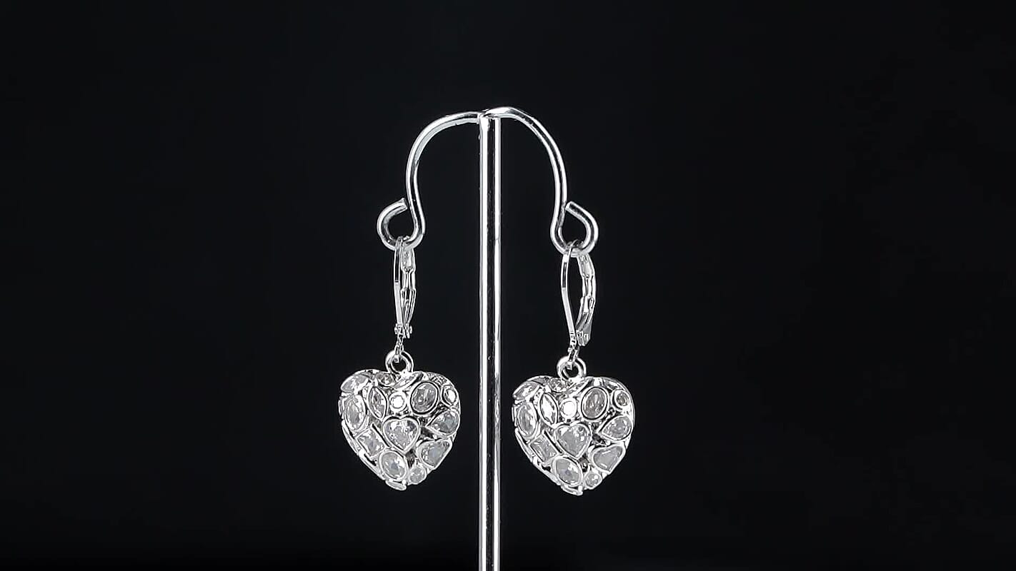 Simulated Diamond Heart Pendant earings in Silvertone