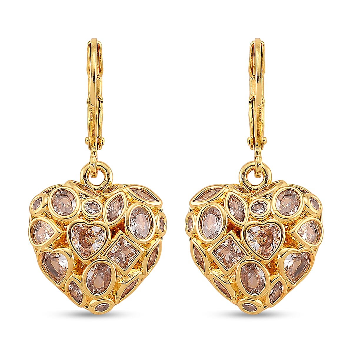 Simulated Diamond Heart Earrings in Goldtone