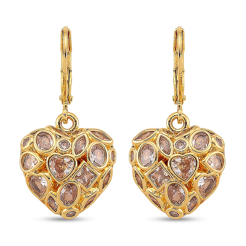 Simulated Diamond Heart Earrings in Goldtone